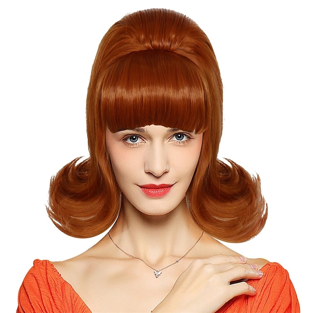  perucă de ghimbir perucă pentru femei anii 60 perucă scurtă cu flip anii 50 stup de albine păr sintetic perucă costum de petrecere de halloween
