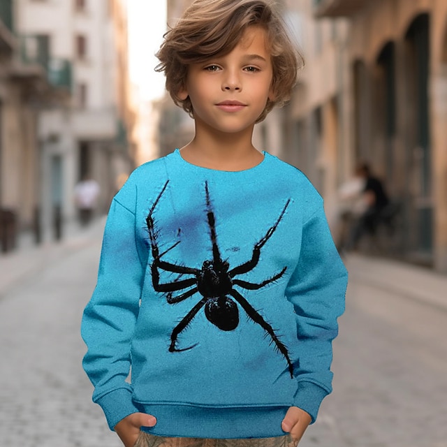  Halloween Garçon 3D SPIDER Sweatshirt Pullover manche longue 3D effet Automne Hiver Mode Vêtement de rue Frais Polyester Enfants 3-12 ans Extérieur Casual du quotidien Standard