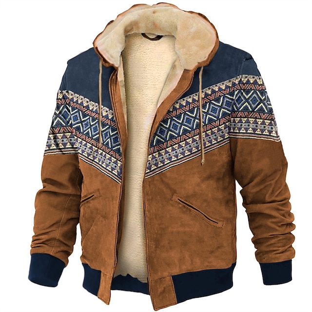  Tribal Graphic Prints Daily Classic Casual 3D Print Men's Holiday Vacation Going out Hoodie Jacket Fleece Jacket Outerwear Hoodies Brown Army Green Dark Blue Hooded Long Sleeve Winter Fleece Designer