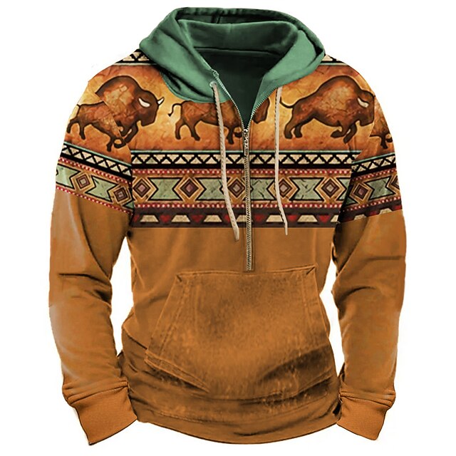 224664 Tribal Print Cotton Hoodie