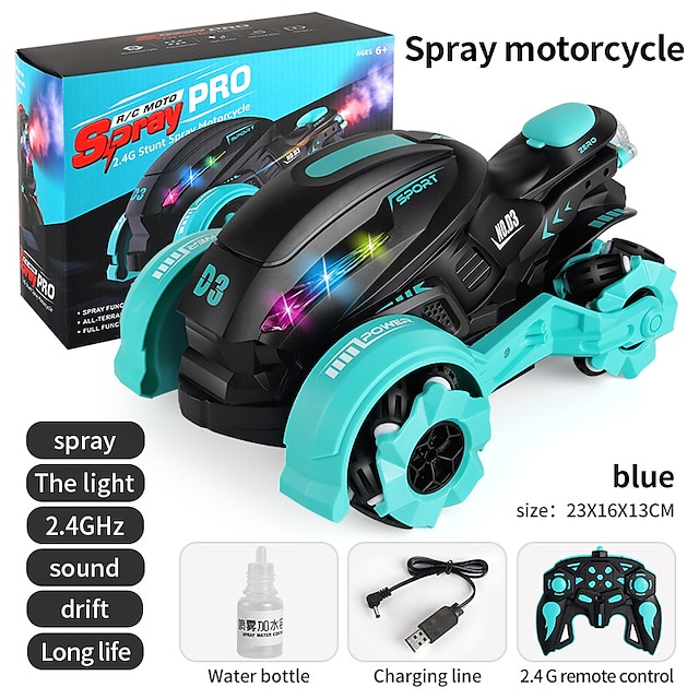  2.4G remote control spray rc motorcycle 360 rotating drift stunt car electric toy for children