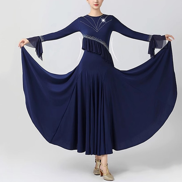  Danse de Salon Robe Fantaisie Cristaux / Stras Femme Utilisation Soirée manche longue Spandex