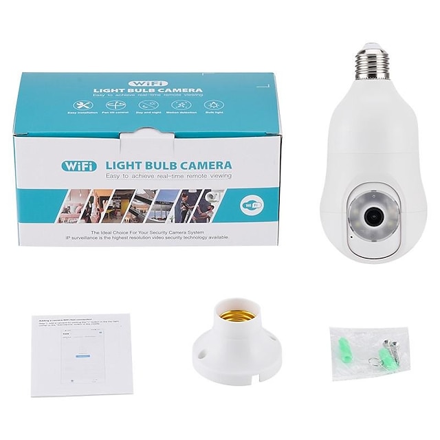  Caméra ampoule wifi sans fil hd 1080p, prise de lumière 2mp, caméra ip pour enregistrement de sécurité à domicile en intérieur &Moniteur pour bébé avec caméra ptz audio bidirectionnelle extérieure
