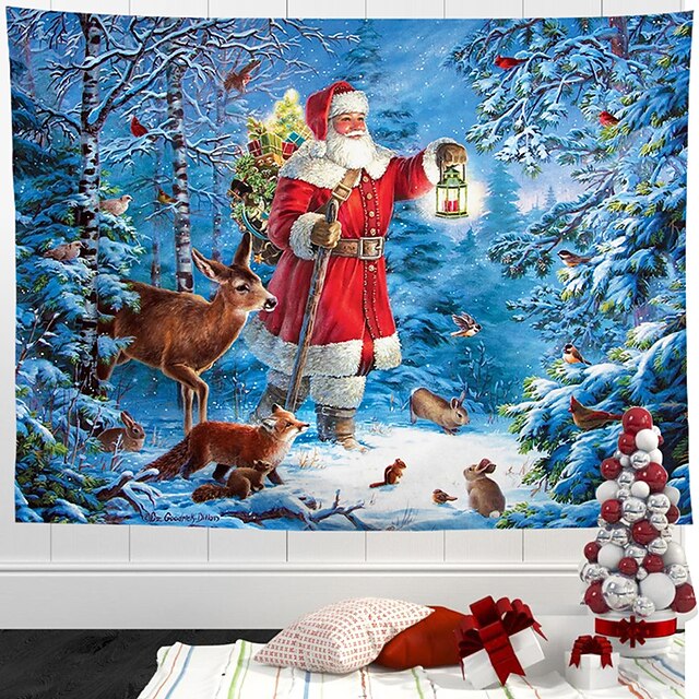 Christmas Decorations Hanging Tapestry Santa Claus Snow Tree Wall Art Xmas Large Tapestry Mural Decor Photograph Backdrop Blanket Curtain Home Bedroom Living Room Decoration 21