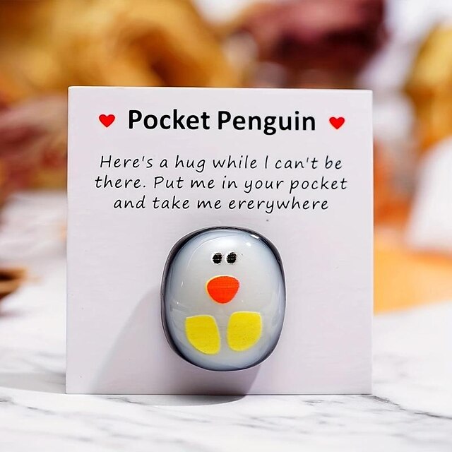 Pocket Penguin Hug, Cute Glass Animal Decoration Pocket Penguin Hug