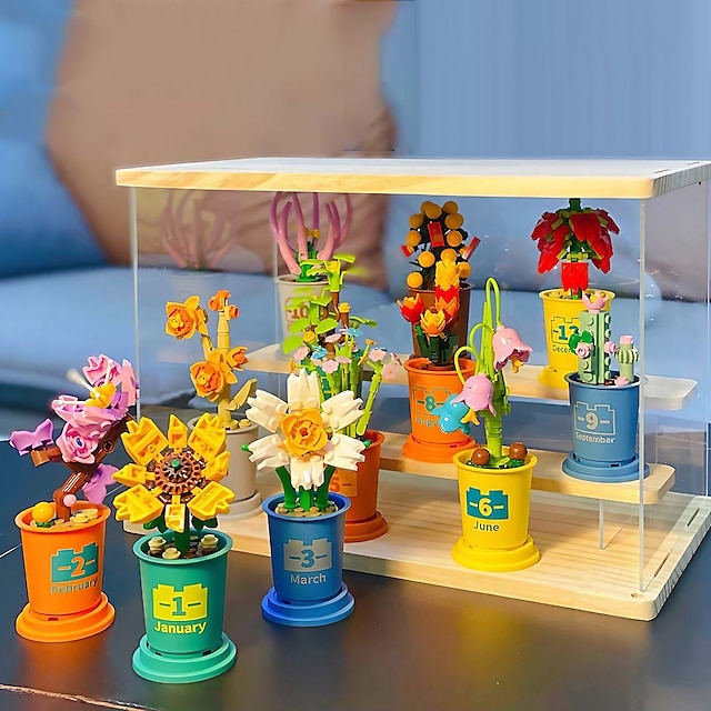  Bloc de construction de viande, boîte aveugle de fleurs, simulation de fleur en pot, décoration de table, assemblage de boutique, jouet, cadeau, prix