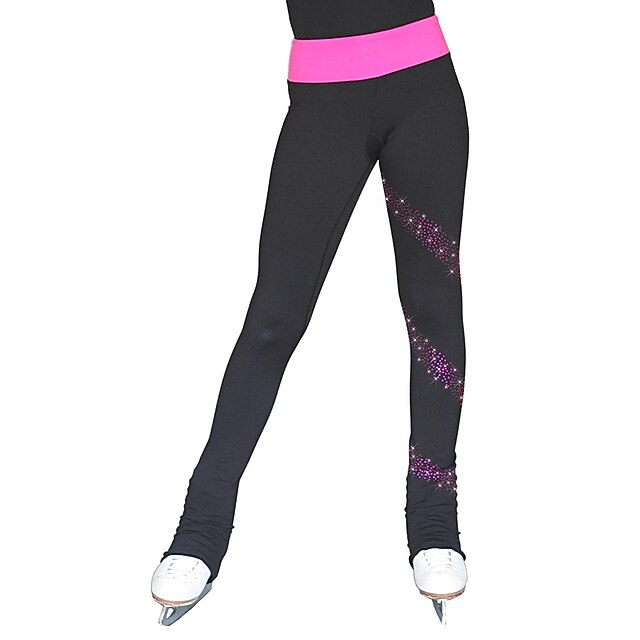 Figure Skating Pants Women's Girls' Ice Skating Bottoms Pink Blue Stretchy Training Competition Skating Wear Thermal Warm Crystal / Rhinestone Ice Skating Figure Skating3