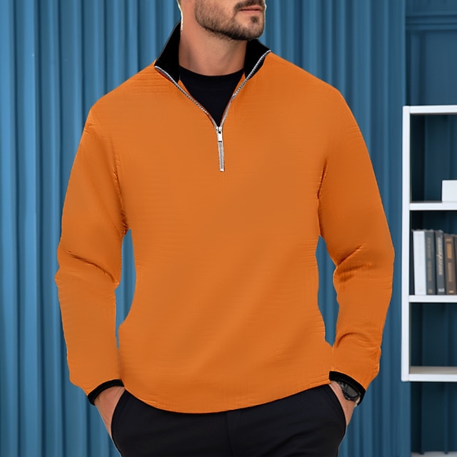  Men's Sweatshirt Zip Sweatshirt White Navy Blue Orange Standing Collar Plain Sports & Outdoor Daily Holiday Streetwear Basic Casual Spring &  Fall Clothing Apparel Hoodies Sweatshirts 