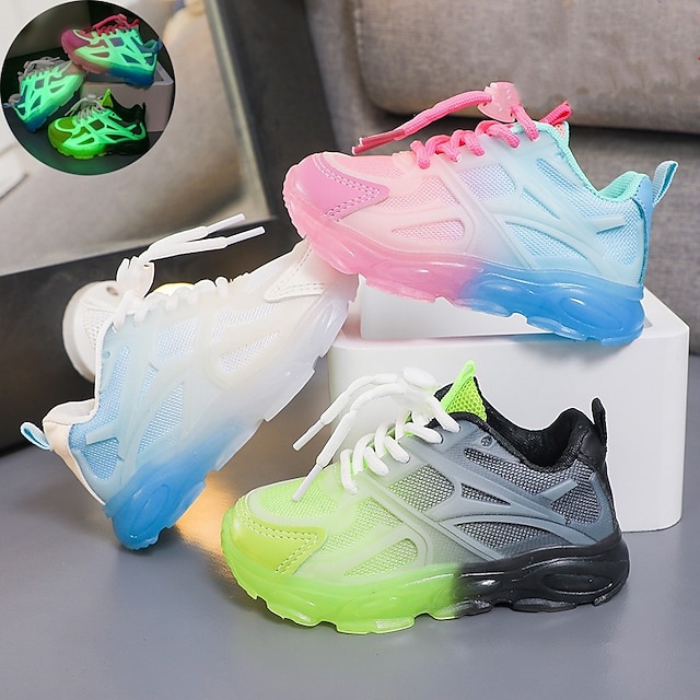  Boys Girls' Sneakers Daily Casual Breathable Mesh Noctilucent Non-slipping Big Kids(7years +) Little Kids(4-7ys) School Walking White Pink Green Summer Spring Fall