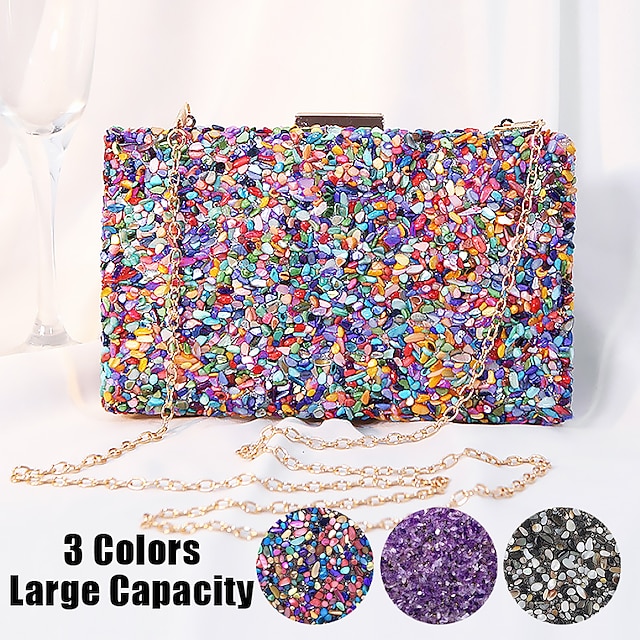  Women's Clutch Evening Bag Wristlet Clutch Bags Synthetic Party Daily Bridal Shower Chain Large Capacity Lightweight Durable Solid Color Color Block Black Purple Rainbow