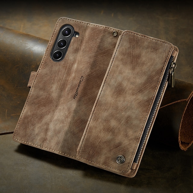  téléphone Coque Pour Samsung Galaxy Z Fold 5 Z Fold 4 Z Fold 3 Étui Portefeuille avec Support Fermeture Éclair Cuir Rétro TPU faux cuir
