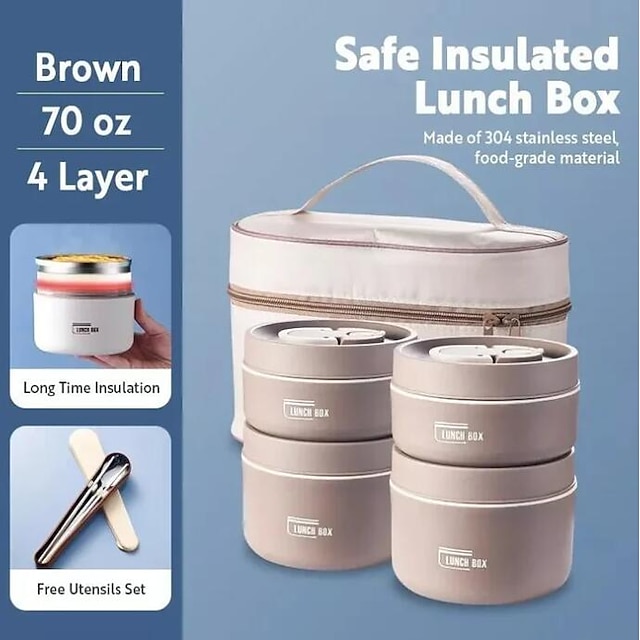 Insulated Lunch Box, Bento Box, Portable Insulated Lunch Container,  Stackable Leakproof Stainless Steel Food Container, For Teenagers  School,Canteen, Back School 2024 - $22.99