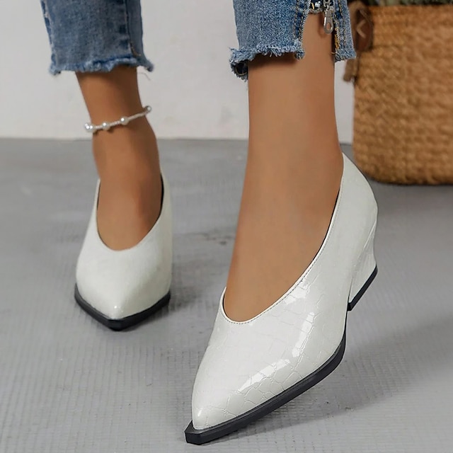  Women's Heels Pumps Valentines Gifts Plus Size Wedding Party Daily Cut-out Chunky Heel Pointed Toe Vintage Fashion Casual PU Loafer Black White Gray