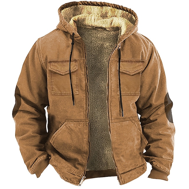 Men's Full Zip Hoodie Hoodie Jacket Fuzzy Sherpa Army Green Brown Khaki ...