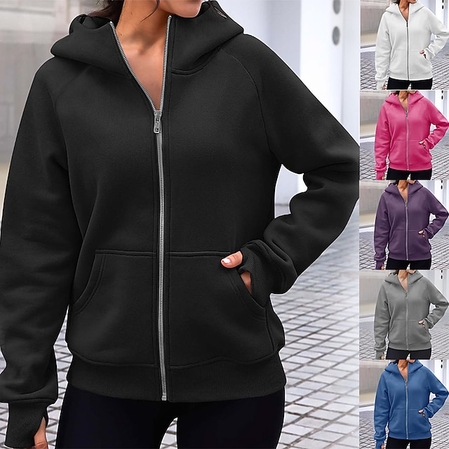  Women's Thumbhole Hoodie Jacket Hoodie Long Sleeve Winter Athletic Athleisure Thermal Warm Breathable Moisture Wicking Spandex Running Active Training Walking Sportswear Activewear Solid Colored