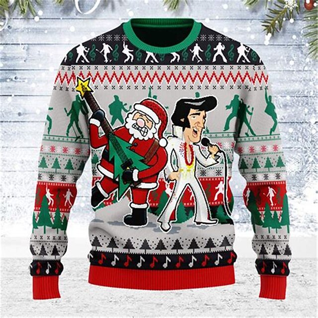 Ugly Christmas Sweater Men's Funny Sweaters Santa Claus Pullover Jumper Knitting Print New Years Eve Sweater Outdoor Daily Long Sleeve Crewneck Fall Winter Black S M L4