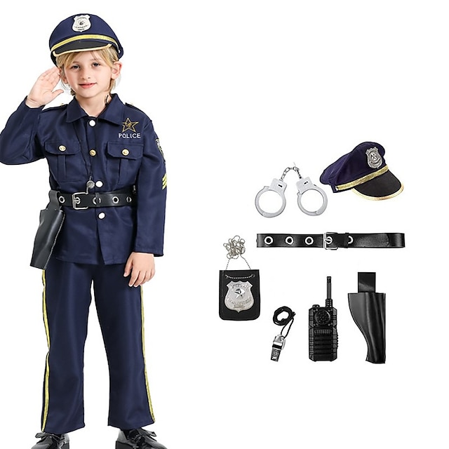  Garçon Policier / Policière Costume de Cosplay Pour Halloween Mascarade Enfant Haut Pantalon Plus d'accessoires