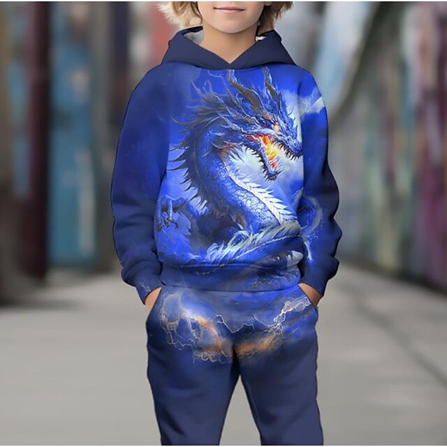 Boys 3D Dragon Hoodie & Pants Set Long Sleeve 3D Printing Fall Winter ...