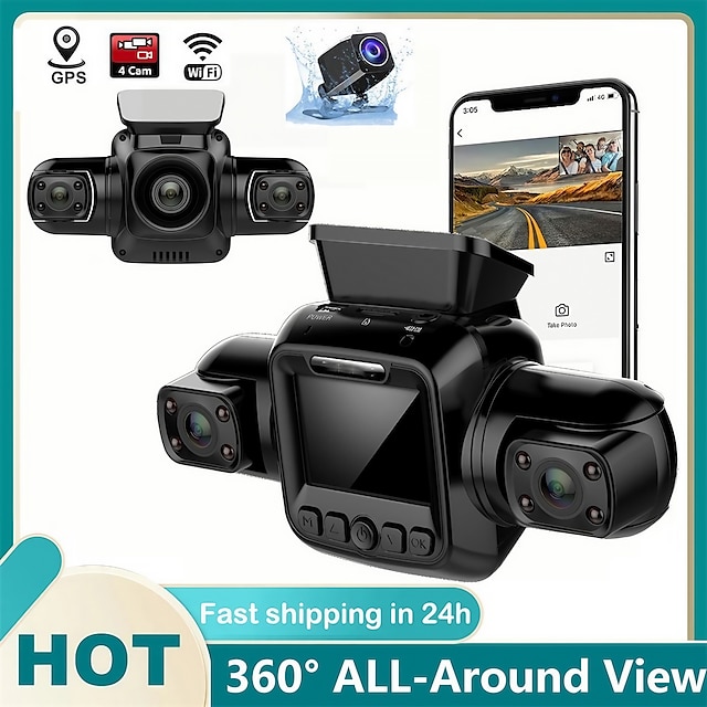  4 Channel 4*1080P Dash Camera Built-in GPS & WiFi CPL Dual Lens 8 Infrared Light Night Vision 170 Degree with Rear Lens Car DVR