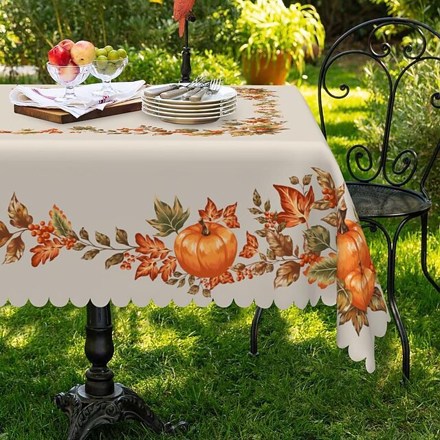  Rectangle Thanksgiving Tablecloth, Pumpkin Table cloth, Polyester Wrinkle Resistant Durable Tablecloth for Halloween, Party, Holiday,Kitchen and Home Decor