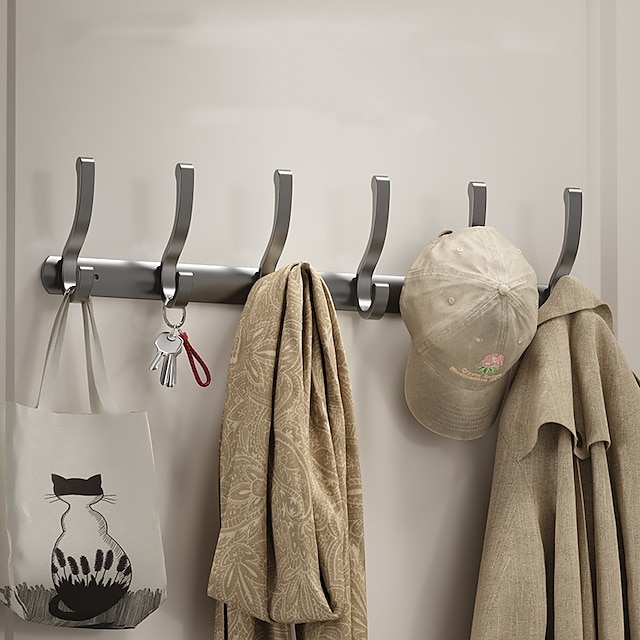  Black Space Aluminum Clothes Hook Towel Hook Bathroom Kitchen Row Hook Clothes Hook Hat Hook No Punching