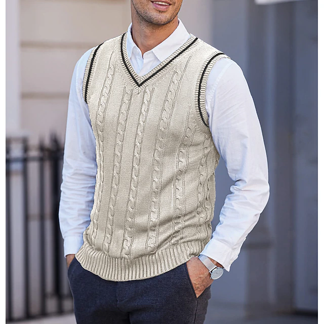 Men's Sweater Vest Pullover Sweater Jumper Cable Knit Layered Glitter ...