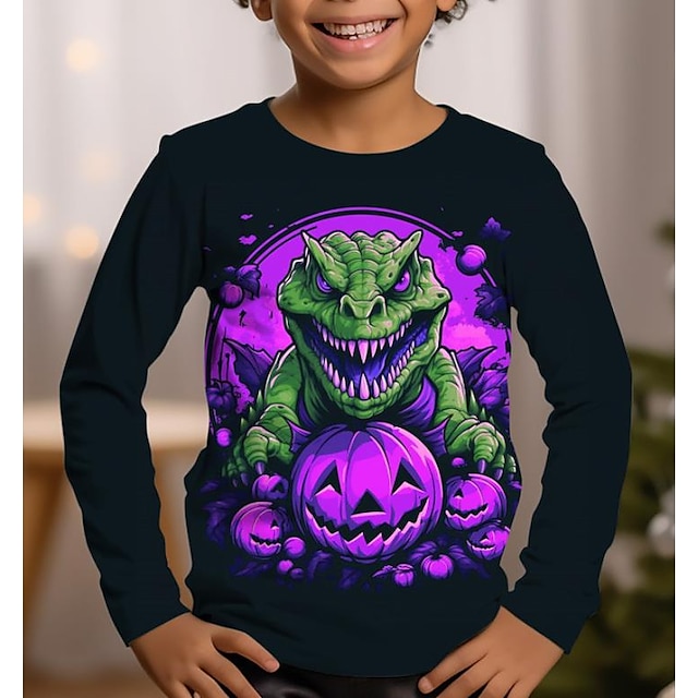  Halloween Garçon 3D Animal Potiron Dinosaure T-shirt Tee-shirts manche longue 3D effet Automne Hiver Sportif Mode Vêtement de rue Polyester Enfants 3-12 ans Extérieur Halloween Standard