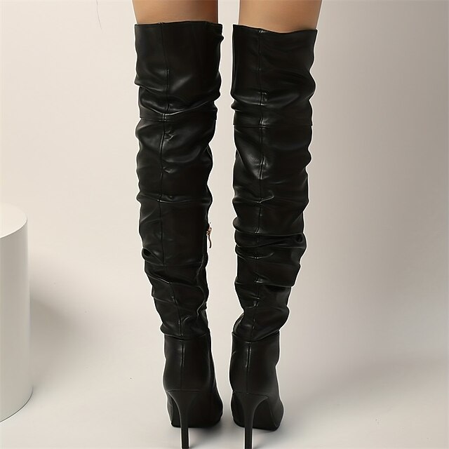 Women's Black OvertheKnee Stiletto Heel Boots with Side Zipper, Sleek
