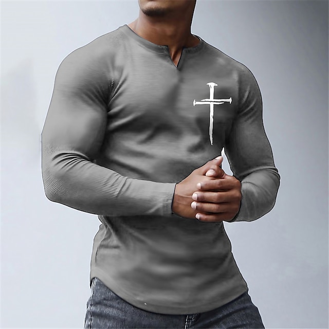  Graphic Faith Sports Designer Retro Vintage 3D Print Men's Sports Outdoor Holiday Going out T shirt Tee T shirt Black Burgundy Green V Neck Long Sleeve Shirt Spring &  Fall Clothing Apparel S M L XL