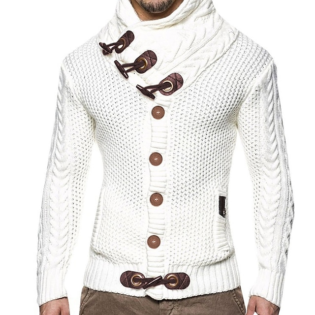 Men's Sweater Cardigan Turtleneck Sweater Ribbed Knit Scarf Striped ...