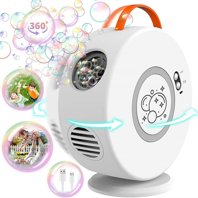  boblemaskine automatisk bobleblæser elektrisk boblemaskine drejet 90°/360° til børn voksne usb genopladeligt batteri bærbar boblemaskine til sjov udendørs legetøj
