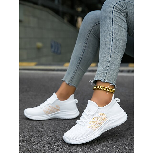  Women's Sneakers Outdoor Daily Flyknit Shoes Pickleball Shoes Comfort Shoes Lace-up Round Toe Wedge Heel Tennis Shoes Walking Fashion Casual Comfort Lace-up Elastic Fabric Tissage Volant Solid Color