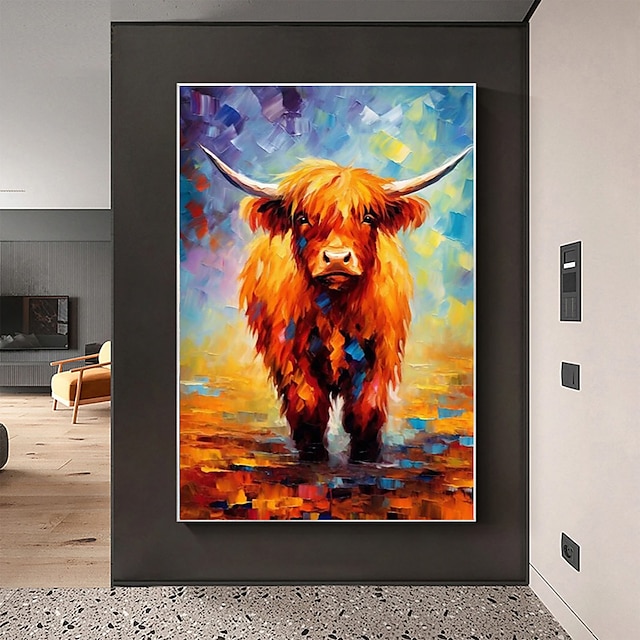  Cattle Tiger Hight Quality Canvas Decor Farm House Wall Decor Colorful Knife Animal Handmade Picture Wall Art Decoration Canvas (No Frame)