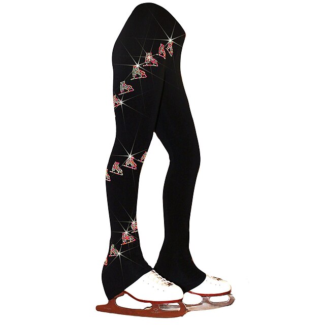 Figure Skating Pants Women's Girls' Ice Skating Bottoms White Pink Stretchy Training Competition Skating Wear Thermal Warm Crystal / Rhinestone Ice Skating Figure Skating3