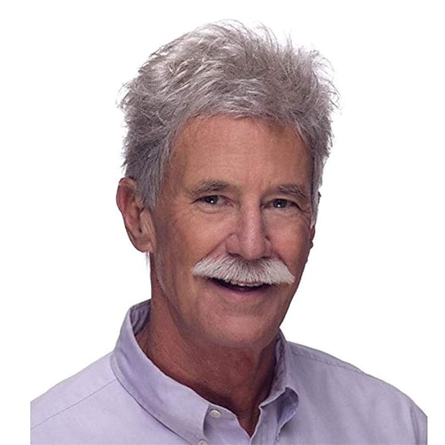  Kurze grau-weiße Herrenperücken, flauschige und realistische Kurzhaarperücke für alte Männer, natürliches Haar für den täglichen Gebrauch, synthetisches Haar, hitzebeständige Ersatz-Vollperücken