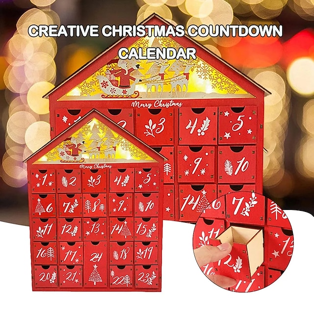 24 Day Red House Advent Calendar with Lighted Reindeer Sled Christmas ...