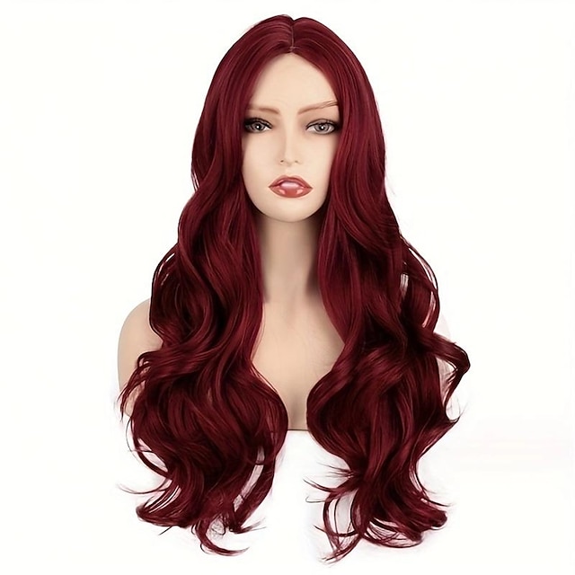  perruque synthétique bouclée frange soignée perruque longue vin rouge noir a1 cheveux synthétiques blonds design à la mode pour femmes mignon cosplay bleu violet vert perruques de carnaval