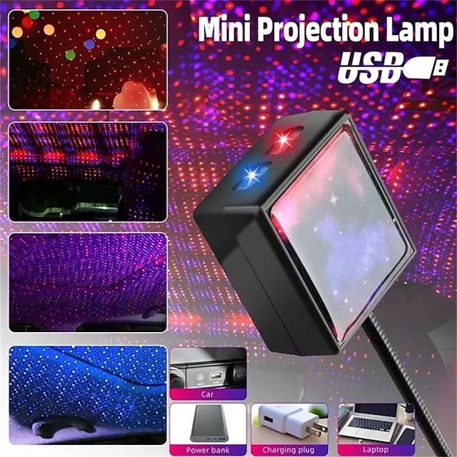  USB wnętrze samochodu atmosfera na dachu gwiaździste niebo lampa projektor led gwiazda lampka nocna