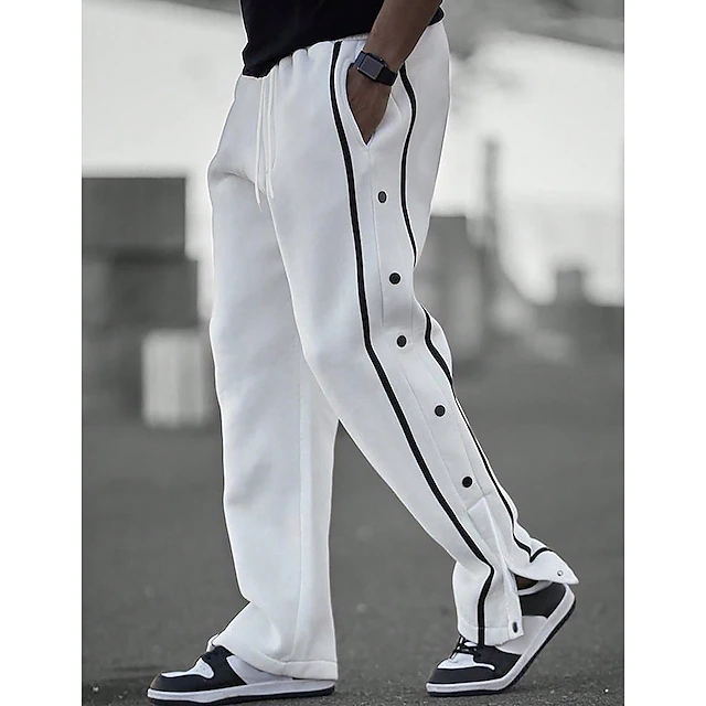Men's Sweatpants Trousers Straight Leg Sweatpants Open Bottom Sweatpants Drawstring Elastic Waist Side Button Plain Comfort Soft Outdoor Daily Going out Fashion Casual Black White 13
