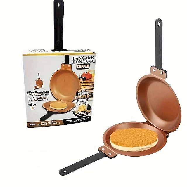  1pc Steel Double Pan, The Perfect Pancake Maker, Nonstick Easy To Flip Pan, Double Sided Frying Pan For Fluffy Pancakes, Omelets, Cooking Eggs Frittatas & More! Pancake Pan Dishwasher Safe Large, Cook