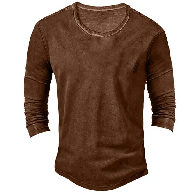 Men's T Shirt Henley Shirt Tee Top Long Sleeve Shirt Long Sleeve Henley Spring &  Fall Plain Vintage Fashion Basic Vacation Street Going out Brown khaki Gray Top Tee for Men4