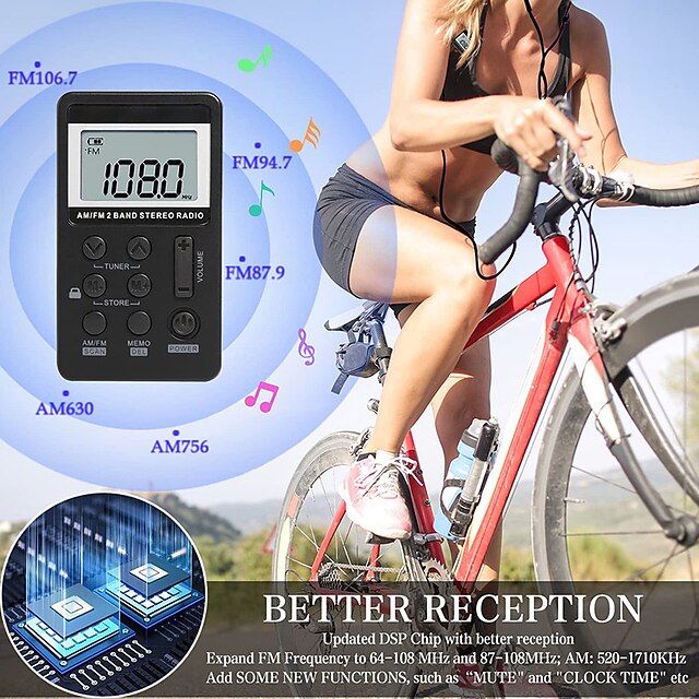  Personal Mini AM FM Portable Digital Tuning Transistor RadiosRechargeable Battery For Walk/Jogging/Gym/Camping
