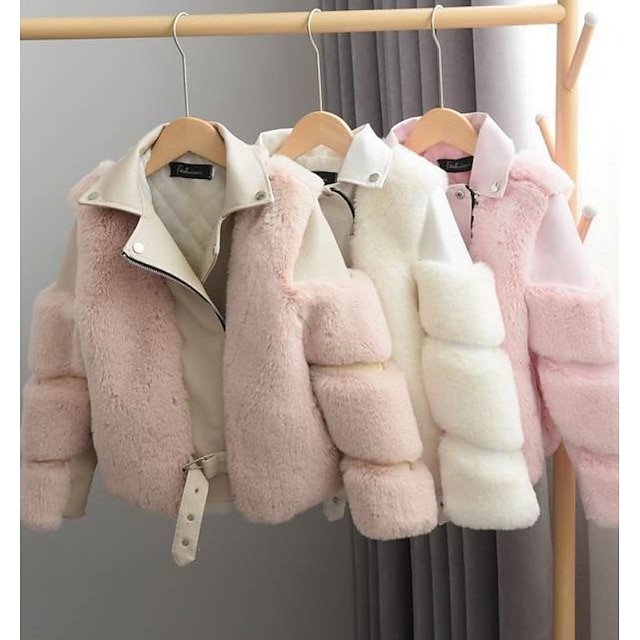  Kids Girls' Faux Fur Coat Solid Color Fashion Formal Coat Outerwear 2-12 Years Spring Black White Pink