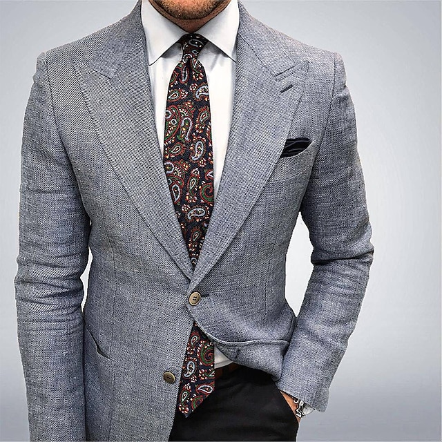  Herre Eksamen Blazer Virksomhet Cocktailfest Bryllupsfest Mote Fritid Vår & Vinter Polyester عادي Knapper Fritid / hverdag Enkeltkneppet Blazer Mørkegrå Blå Grå