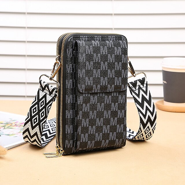  Versão coreana feminina da bolsa para celular com alça de ombro larga de grande capacidade bolsa crossbody com zíper moderno e resistente bolsa para celular carteira zero