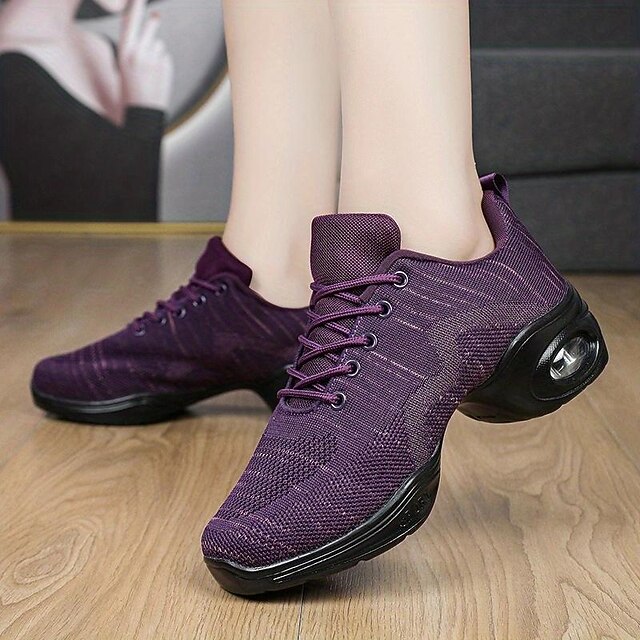 Women's Arch Support Dance Shoes Lace Up Air Cushion Mesh Sneakers with Soft Sole Comfort for