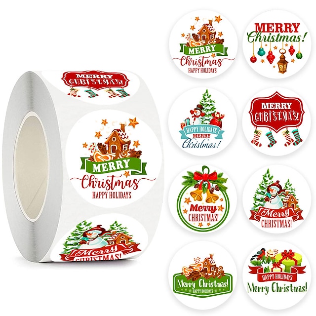  500PCS/Pack 1Inch Merry Christmas Stickers Christmas Tree Elk Candy Bag Sealing Sticker Christmas Gifts Box Label New Year