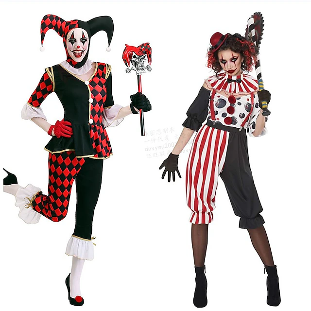 Burlesque Clown Joker Clown Halloween Cosplay Costume Carnival Costume Cosplay Adults' Women's Carnival Masquerade Mardi Gras Performance Party Halloween Easy Halloween Costumes Dress Up 5