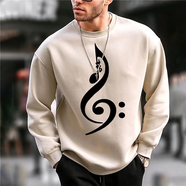  muzieknoten grafische heren hoodie prints muzikaal dagelijks klassiek casual 3D sweatshirt trui vakantie uitgaan streetwear sweatshirts wit lichtgroen kaki solsleutel tribaal grijs katoen