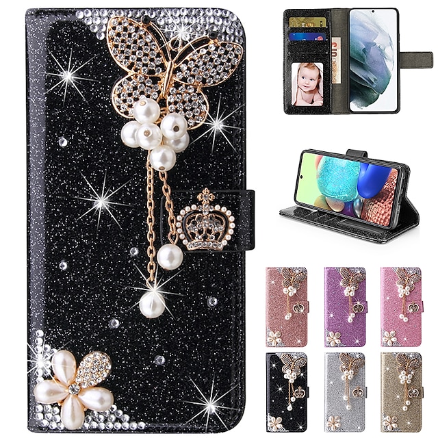  Phone Case For iPhone 15 Pro Max Plus iPhone 14 13 12 11 Pro Max X XR XS 8 7 Plus Wallet Case Flip Cover with Stand Holder Magnetic Shockproof Rhinestone PU Leather